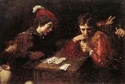 VALENTIN DE BOULOGNE Card-sharpers at painting